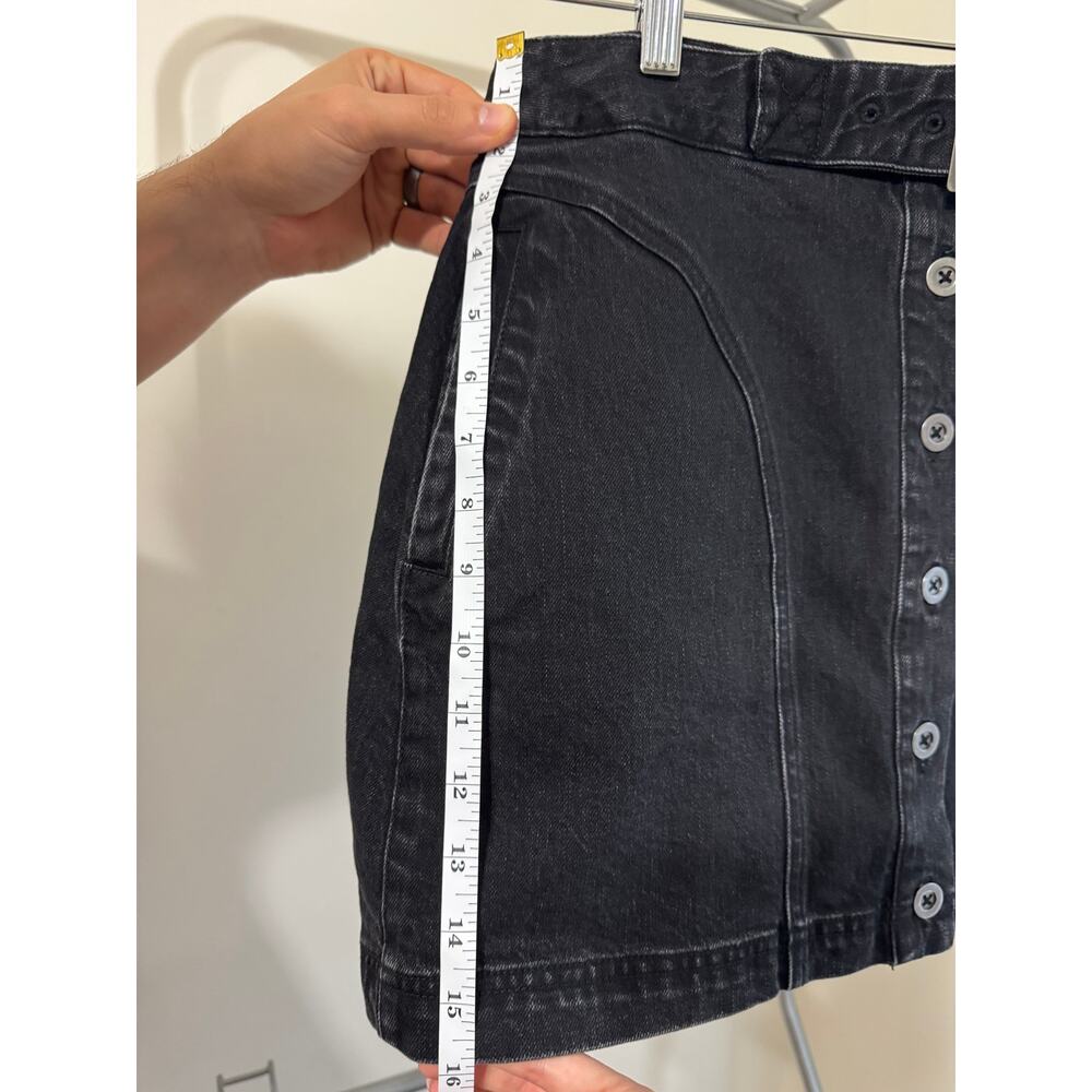 Pilcro Anthropologie Black Denim Button Front Mini Skirt Belted Size 4 - Picture 7 of 11